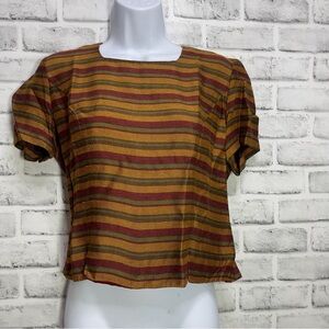Vintage Positive Attitude Petite Stripe Button Back Blouse 8P